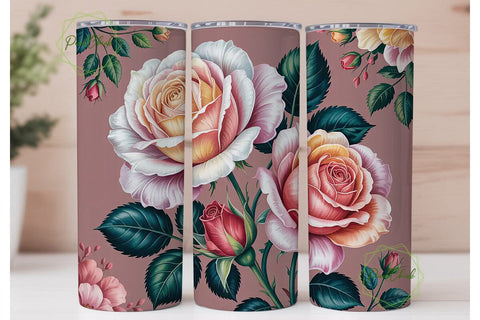 Vintage Rose 20oz Tumbler Wrap Sublimation PixelChick 