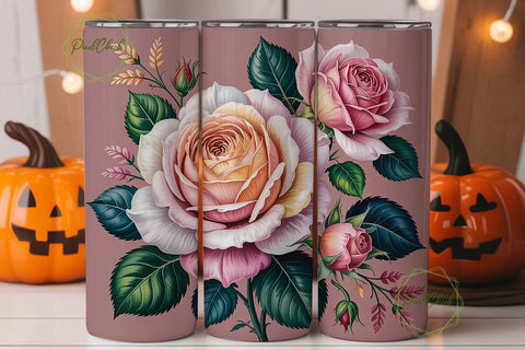 Vintage Rose 20oz Tumbler Wrap Sublimation PixelChick 