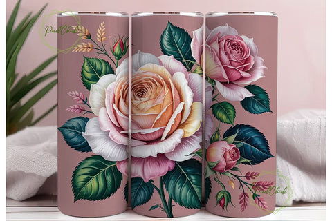 Vintage Rose 20oz Tumbler Wrap Sublimation PixelChick 