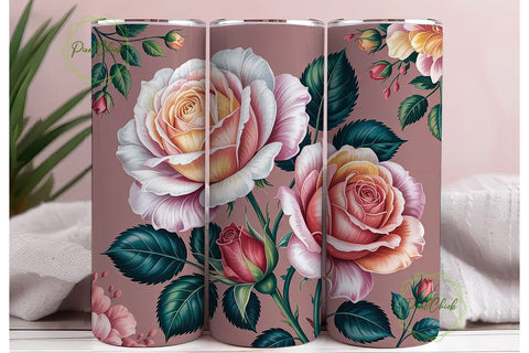Vintage Rose 20oz Tumbler Wrap Sublimation PixelChick 
