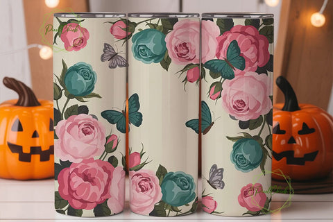Vintage Rose & Butterfly 20oz Tumbler Sublimation PixelChick 