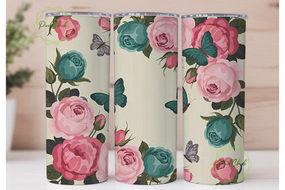 Vintage Rose & Butterfly 20oz Tumbler Sublimation PixelChick 