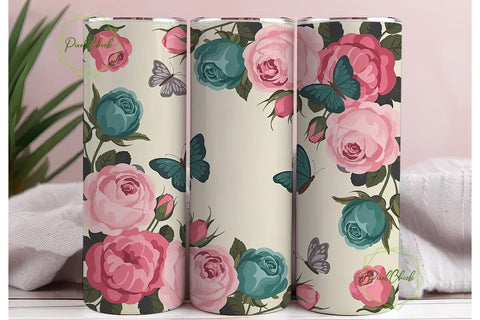 Vintage Rose & Butterfly 20oz Tumbler Sublimation PixelChick 