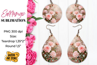 Vintage Rose Earrings Sublimation Sublimation Yustaf Art Store 