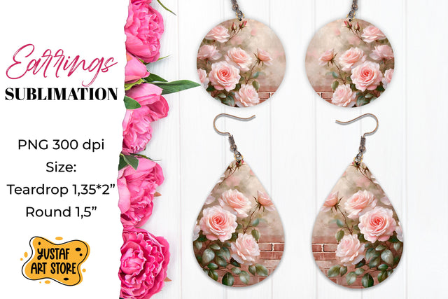 Vintage Rose Earrings Sublimation Sublimation Yustaf Art Store 