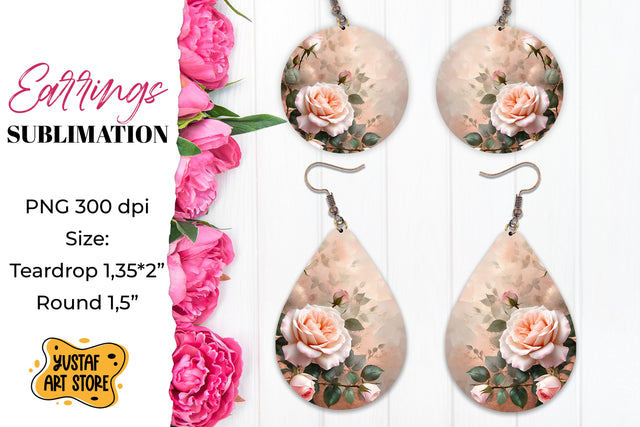 Vintage Rose Earrings Sublimation Sublimation Yustaf Art Store 
