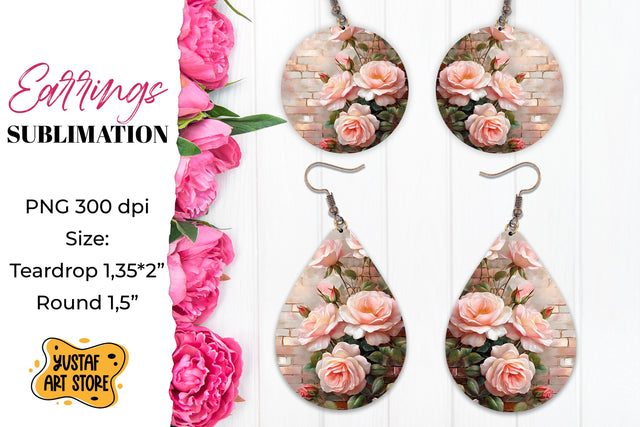 Vintage Rose Earrings Sublimation Sublimation Yustaf Art Store 