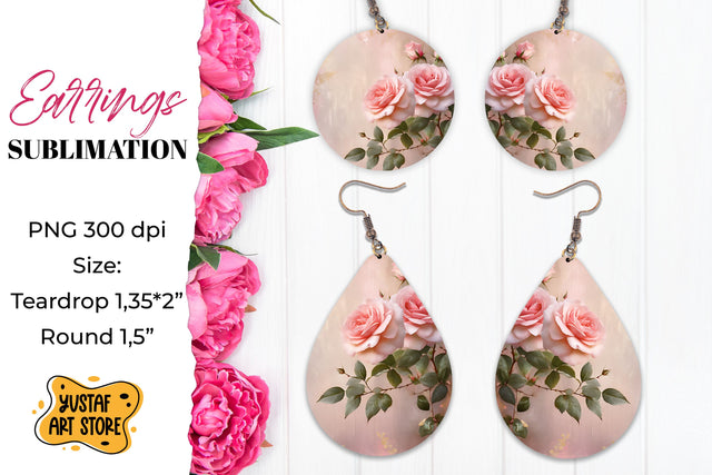 Vintage Rose Earrings Sublimation Sublimation Yustaf Art Store 