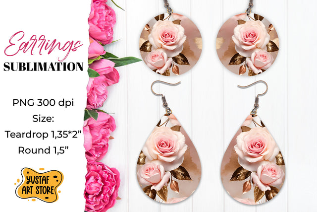 Vintage Rose Earrings Sublimation Sublimation Yustaf Art Store 