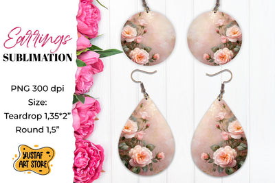 Vintage Rose Earrings Sublimation Sublimation Yustaf Art Store 