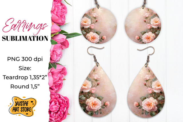 Vintage Rose Earrings Sublimation Sublimation Yustaf Art Store 