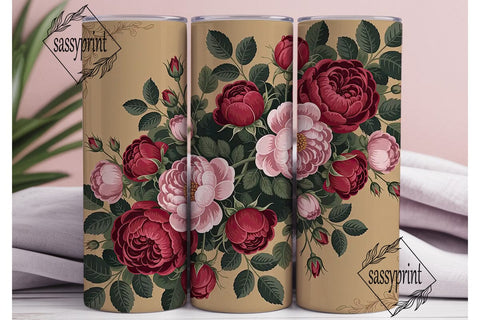 Vintage Rose Floral 20oz Tumbler Wrap Sublimation sassyprint 