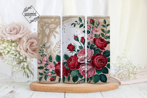 Vintage Rose Floral 20oz Tumbler Wrap Sublimation sassyprint 