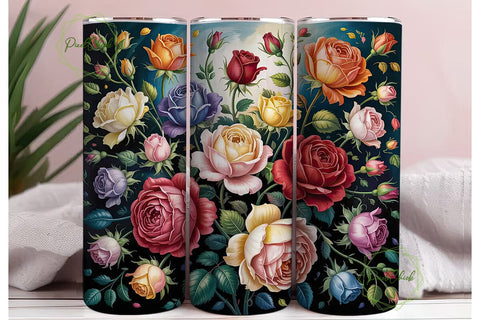 Vintage Rose Garden 20oz Tumbler Wrap Sublimation PixelChick 