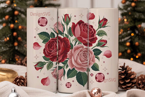Vintage Rose Glitter 20oz Tumbler Wrap Sublimation DesignSVG 