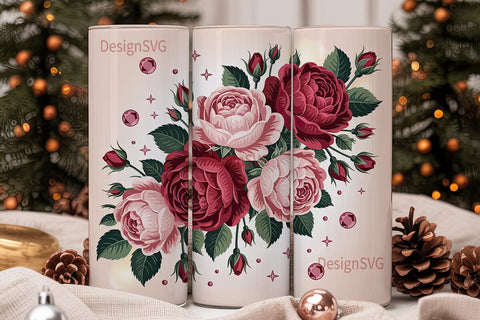 Vintage Rose Glitter 20oz Tumbler Wrap Sublimation DesignSVG 