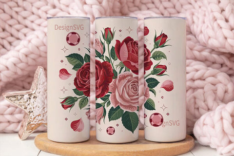 Vintage Rose Glitter 20oz Tumbler Wrap Sublimation DesignSVG 