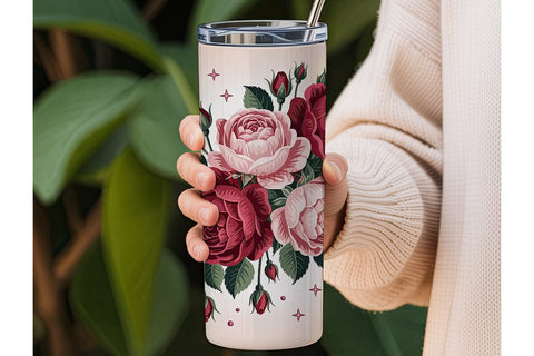 Vintage Rose Glitter 20oz Tumbler Wrap Sublimation DesignSVG 