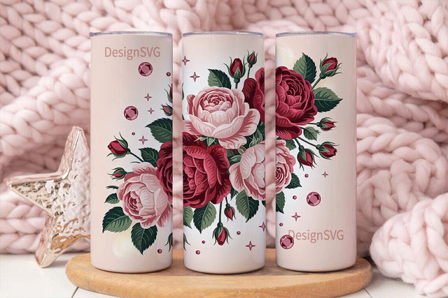 Vintage Rose Glitter 20oz Tumbler Wrap Sublimation DesignSVG 