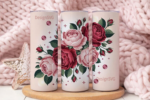 Vintage Rose Glitter 20oz Tumbler Wrap Sublimation DesignSVG 