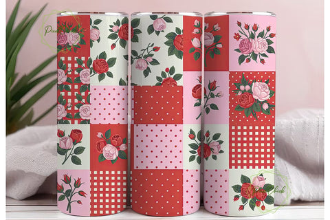 Vintage Rose Patchwork 20oz Tumbler Wrap Sublimation PixelChick 