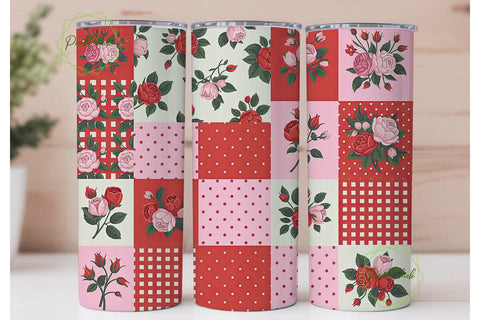 Vintage Rose Patchwork 20oz Tumbler Wrap Sublimation PixelChick 