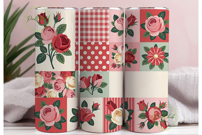 Vintage Rose Patchwork 20oz Tumbler Wrap Sublimation PixelChick 