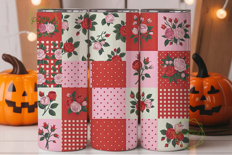 Vintage Rose Patchwork 20oz Tumbler Wrap Sublimation PixelChick 