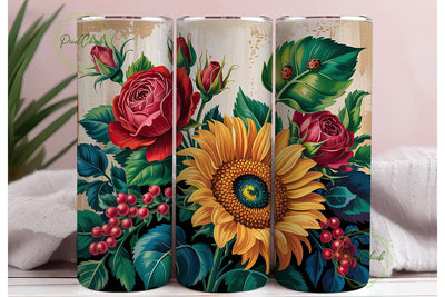 Vintage Rose Sunflower 20oz Tumbler Wrap Sublimation PixelChick 