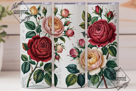 Vintage Roses 20oz Tumbler Wrap Sublimation sassyprint 