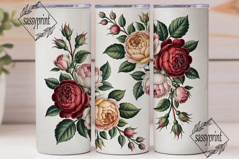 Vintage Roses 20oz Tumbler Wrap Sublimation sassyprint 