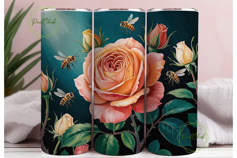 Vintage Roses & Bees Tumbler Wrap Sublimation PixelChick 