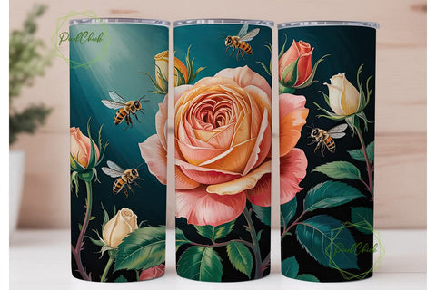 Vintage Roses & Bees Tumbler Wrap Sublimation PixelChick 