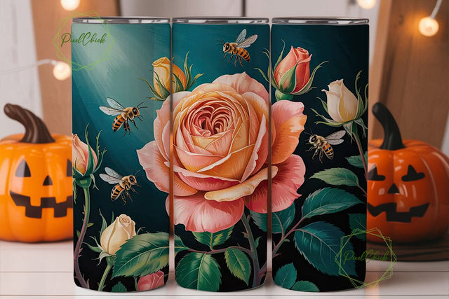 Vintage Roses & Bees Tumbler Wrap Sublimation PixelChick 