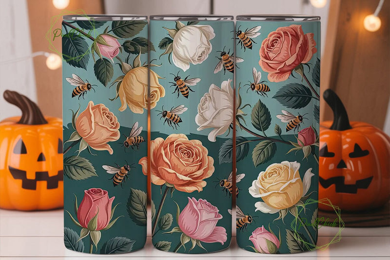 Vintage Roses & Bees Tumbler Wrap Sublimation PixelChick 