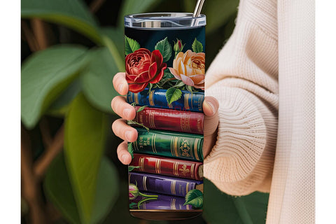 Vintage Roses & Books Tumbler Wrap Sublimation DesignSVG 