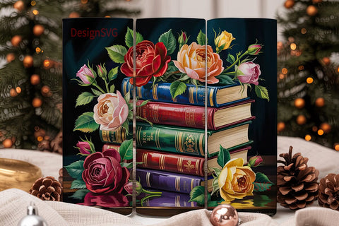 Vintage Roses & Books Tumbler Wrap Sublimation DesignSVG 