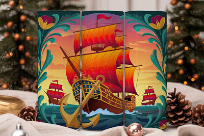 Vintage Sailing Ship 20oz Tumbler Wrap Sublimation DesignSVG 