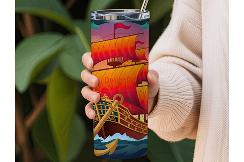 Vintage Sailing Ship 20oz Tumbler Wrap Sublimation DesignSVG 