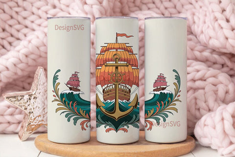Vintage Sailing Ship 20oz Tumbler Wrap Sublimation DesignSVG 