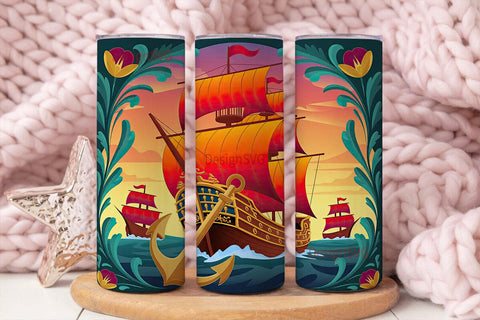 Vintage Sailing Ship 20oz Tumbler Wrap Sublimation DesignSVG 