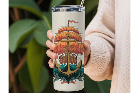 Vintage Sailing Ship 20oz Tumbler Wrap Sublimation DesignSVG 