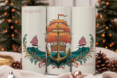 Vintage Sailing Ship 20oz Tumbler Wrap Sublimation DesignSVG 