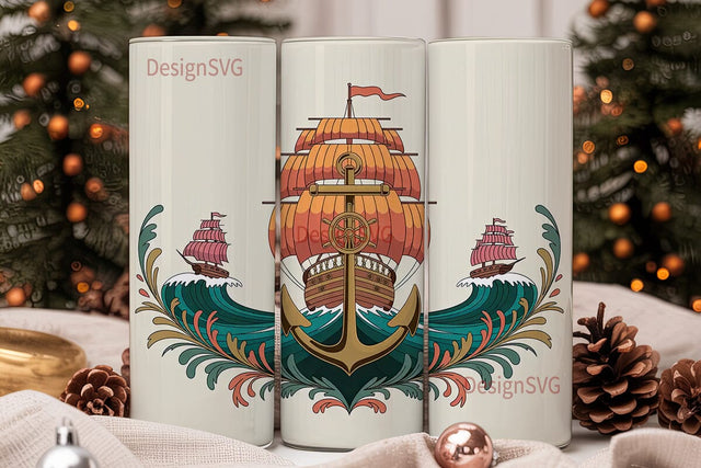 Vintage Sailing Ship 20oz Tumbler Wrap Sublimation DesignSVG 