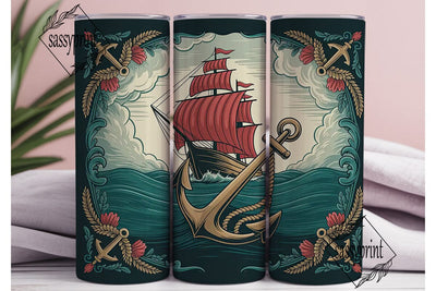 Vintage Sailing Ship 20oz Tumbler Wrap Sublimation sassyprint 