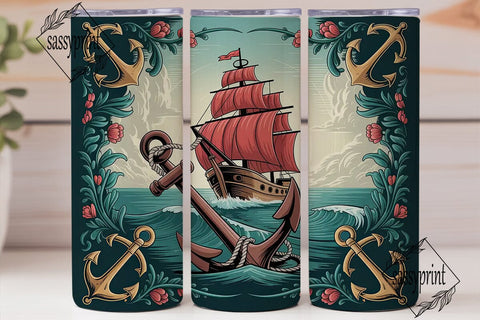 Vintage Sailing Ship 20oz Tumbler Wrap Sublimation sassyprint 