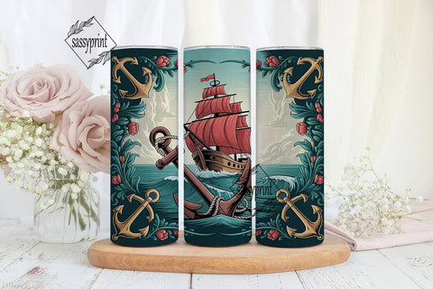 Vintage Sailing Ship 20oz Tumbler Wrap Sublimation sassyprint 