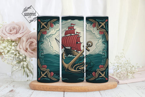 Vintage Sailing Ship 20oz Tumbler Wrap Sublimation sassyprint 