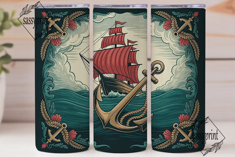 Vintage Sailing Ship 20oz Tumbler Wrap Sublimation sassyprint 