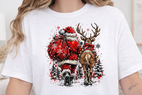 Vintage Santa And Reindeer Christmas PNG SVG DesignDestine 
